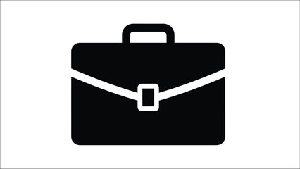 Simple black and white icon of a closed briefcase with handle