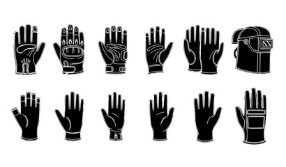 Obraz premium Black gloves vector set isolated gauntlet and protective glove icons