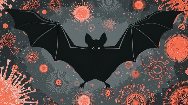 Nipah virus infection disease pathogen concept with bat virus particles flying dark background