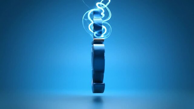 A stylized blue cup with steam, set against a gradient blue background