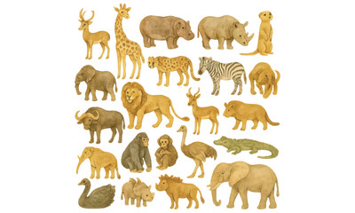Obraz premium Vintage Safari Animals Vector Illustration Wildlife Collection