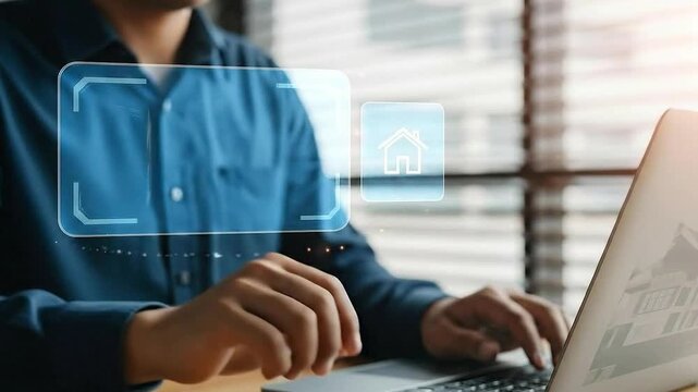 A person interacting with a digital interface for real estate or property management on a laptop