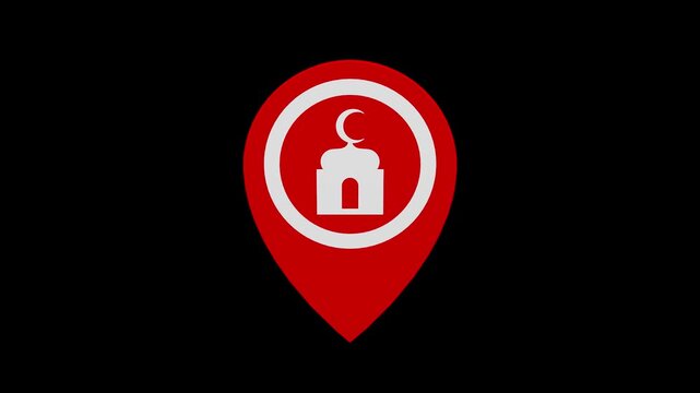 Mosque map location marker animation loop with alpha channel