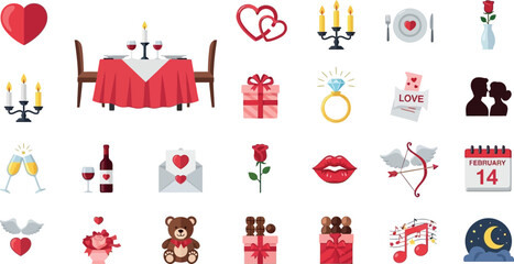 Valentine's Day celebration icons on white background 