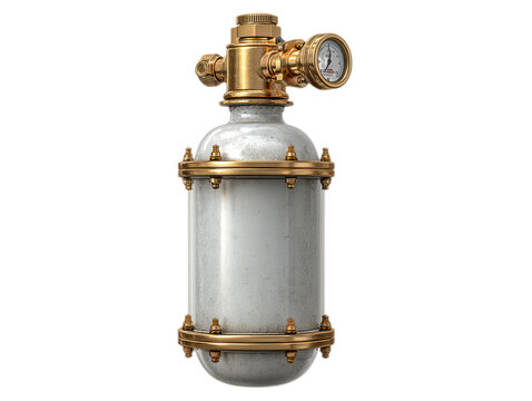 Steampunk Pressure Cylinder and Gauge Isolated on Black