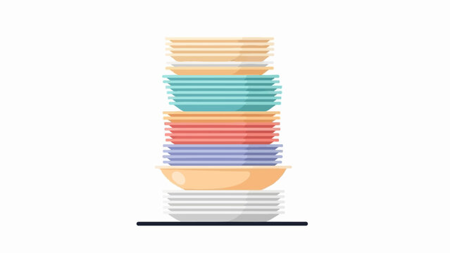A tall stack of colorful plates and bowls, neatly piled high