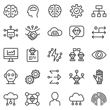 Agentic AI outline icon set vector collection featuring autonomous intelligence decision making workflow automation smart agents virtual assistant interface scal able line icons for ui and digital 