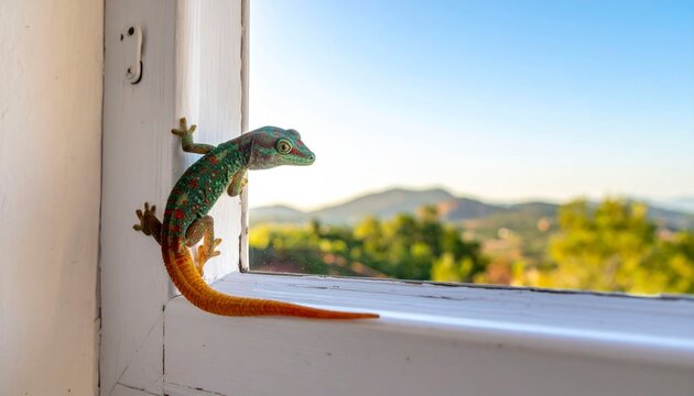 House Gecko on Home Window at Night