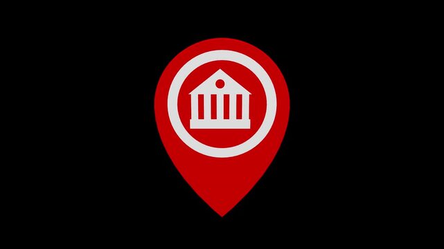 Museum map location marker animation loop with alpha channel