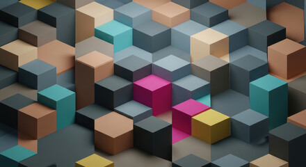 Fototapeta premium A colorful and vibrant 3D rendering of various cubes in different shapes and sizes