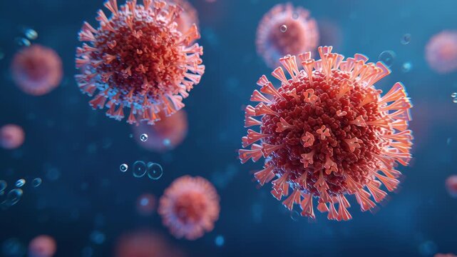 Nipah virus microscopic particle closeup detailed vdo showing infection disease structure blue