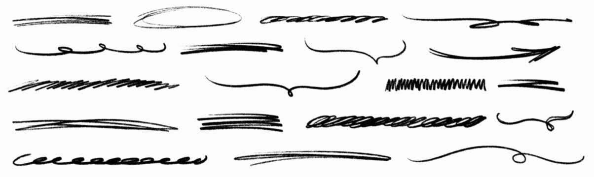 Loose line in crayon underline with highlight accent, wavy scribble sign, bright highlight ribbon, dusty crayon tone and quick scribble touch.