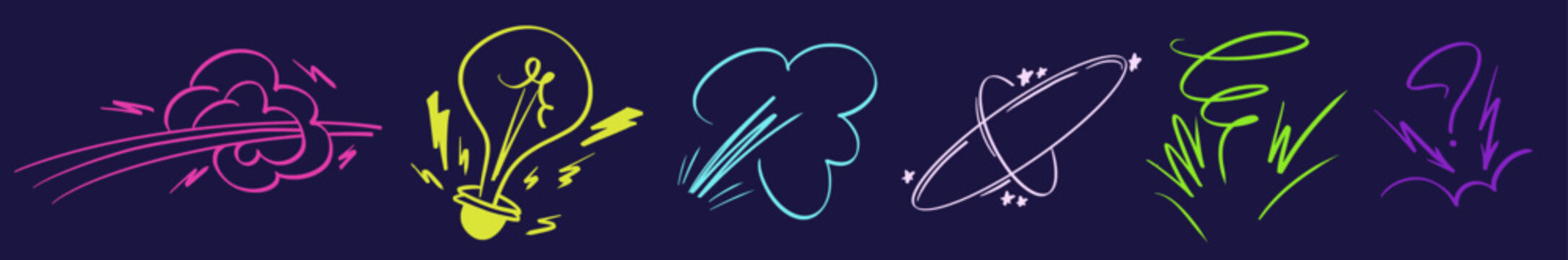 Artistic comic expression line element bundle with flowing movement, hand doodle arrows and graphic details. Ideal element for motion effects, expression, and comic art.