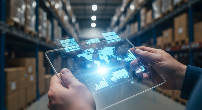 Warehouse Manager Using Transparent Digital Tablet for Global Supply Chain Management and Inventory Tracking
