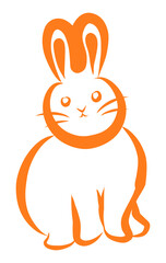 Minimalist orange bunny rabbit vector illustration on white background
