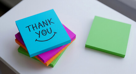Bright sticky notes with "Thank You" message and smiling face
