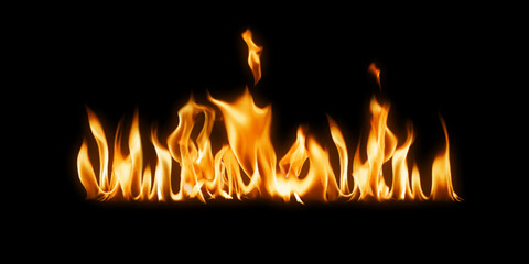 Burning fire flame on black background with intense glow and heat for dramatic energy danger and power themed design concepts © Md Riajul