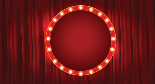 Creative vector illustration of bollywood cinema background.theater banner or poster template.Abstract concept graphic film board element on red curtains	