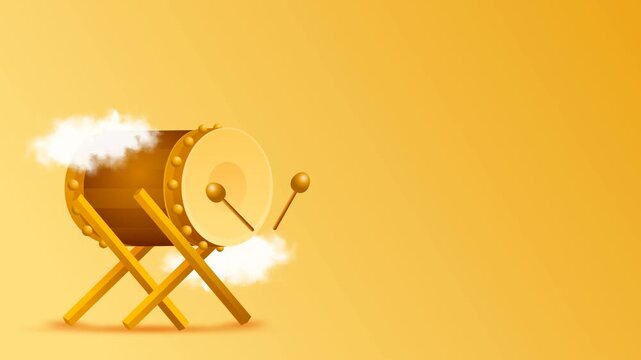 Islamic Holiday Celebration Background Animation. Tradisional Bedug Drum Playing with Clouds Element for Ramadan and Eid.