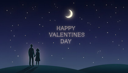 Obraz premium Romantic Night Sky with Couple under Crescent Moon and 