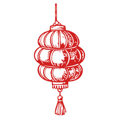 Red chinese lantern ornament decorative element isolated png for oriental festival design © Nahlnarendra