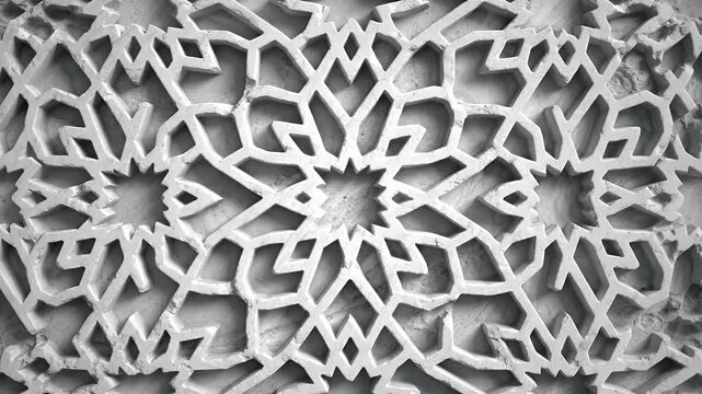 Intricate Close-Up of Snowflake-Like Geometric Lattice Pattern in Monochrome Texture