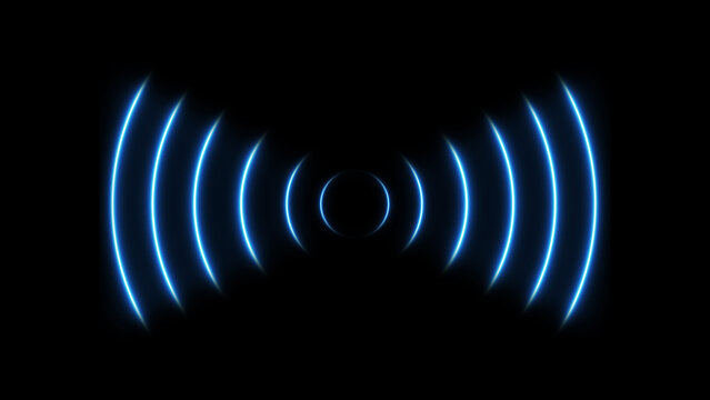 Glowing neon radio waves looping Isolated on black background