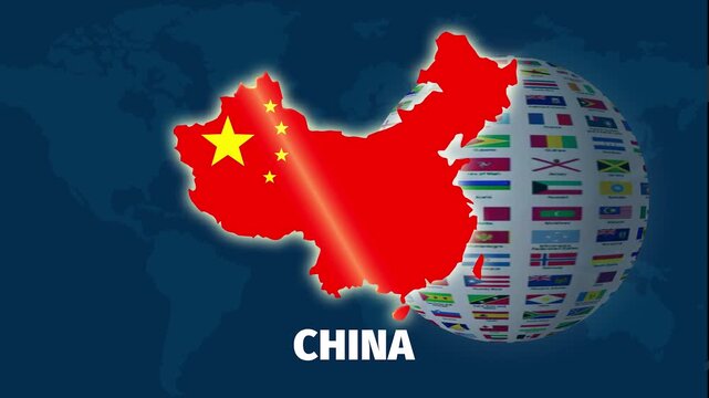 China map animation with flag displayed on a globe background