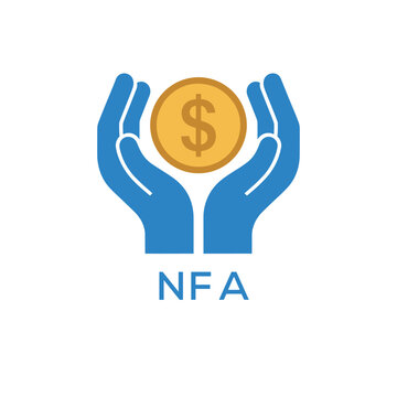 NFA Hands Holding Dollar Coin Logo. NFA Financial Support, Savings and Investment. NFA Care Symbol.

