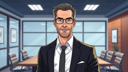 American Male Office Manager in Suit