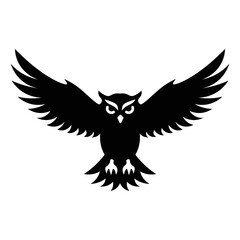 Obraz premium Black solid owl icon symbolizing wisdom and night wildlife.