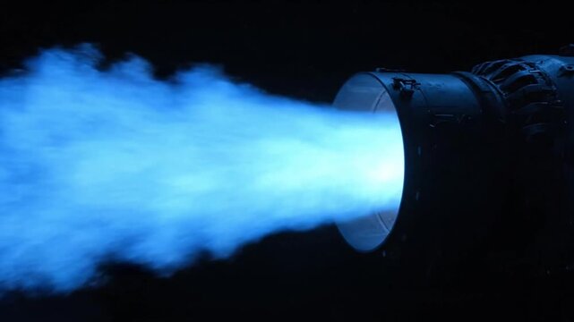 Close Up of Jet Engine Nozzle with Powerful Blue Plasma Flame