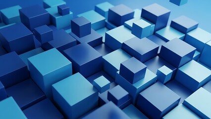Obraz premium Abstract geometric cubes in shades of blue creating a modern digital backdrop