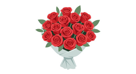 Bouquet of Red Roses in White Gift Wrap Isolated on White Background