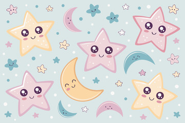 Obraz premium Adorable With Smiling Stars And Cresce Professional Photo Ideal for Marketing