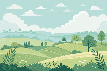 Fototapeta premium Calm Countryside With Fields And Cloud High-Quality Stock Image Suitable for Design