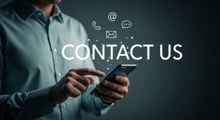 Person using smartphone to connect with business services and communication icons