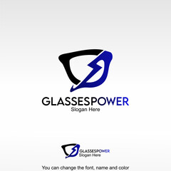 Glasses Power Logo Template Design Vector. A glasses-shaped symbol with lightning, representing sharp vision and smart technology.