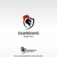 Guardians Logo Template Design Vector. A warrior with a shield, symbolizing protection, defense, and responsibility.