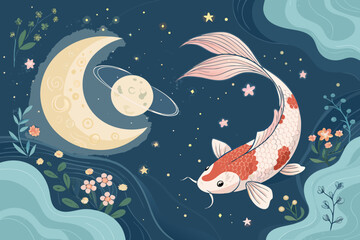 Fantasy Koi Fish Floating Dreamy Universe Premium Digital Asset Perfect for Editorial Content © adobe1 stock