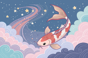Vibrant Fantasy Koi Fish Floating Peacefully Galaxy Premium Digital Asset © adobe1 stock