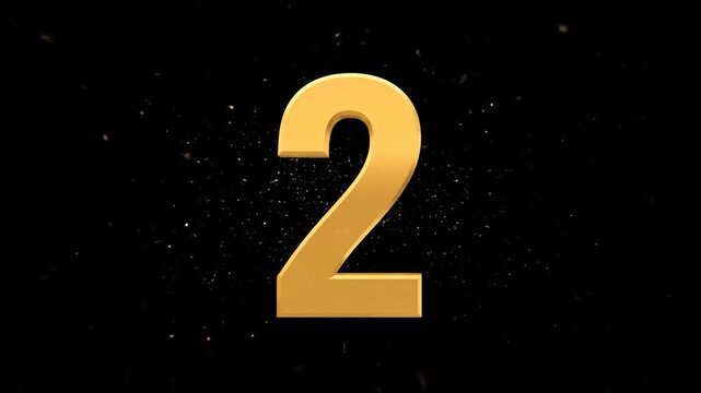 Golden Countdown Numbers 3 2 1 on Black Background with Particles.