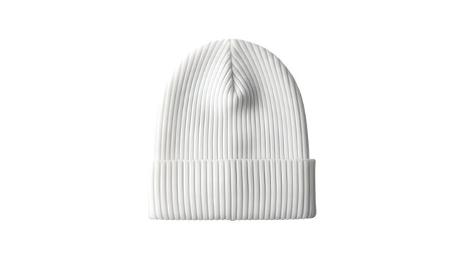 White ribbed beanie isolated on transparent background