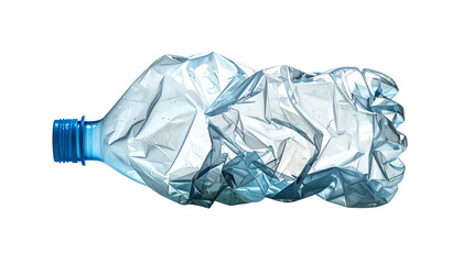 Fototapeta premium Deformed plastic bottle, crushed and transparent against a black background