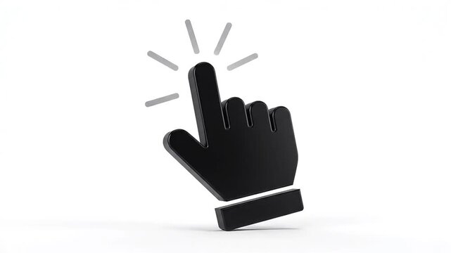 Black hand icon pointing with index finger on white background.