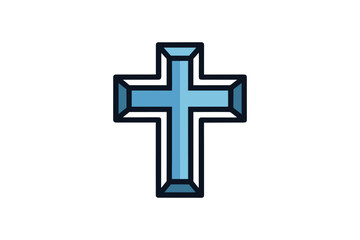 Fototapeta premium Illustration of a blue christian cross with dark outline and light blue inner shadow on white