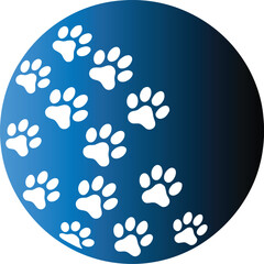Naklejka premium White Paw Prints on Blue Circular Background Logo Vector Design Template for Business and Identity