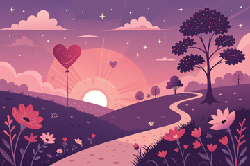 Naklejka premium Surreal Love Landscape With Heart Shaped High-Quality Stock Image Great for Commercial Projects