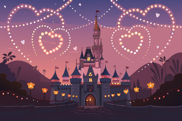 Naklejka premium Elegant Valentine Fairytale Castle Glowing With Hea Premium Digital Asset
