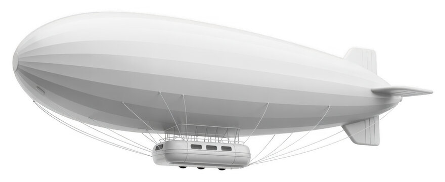 White blimp airship with gondola aircraft isolated on a transparent background